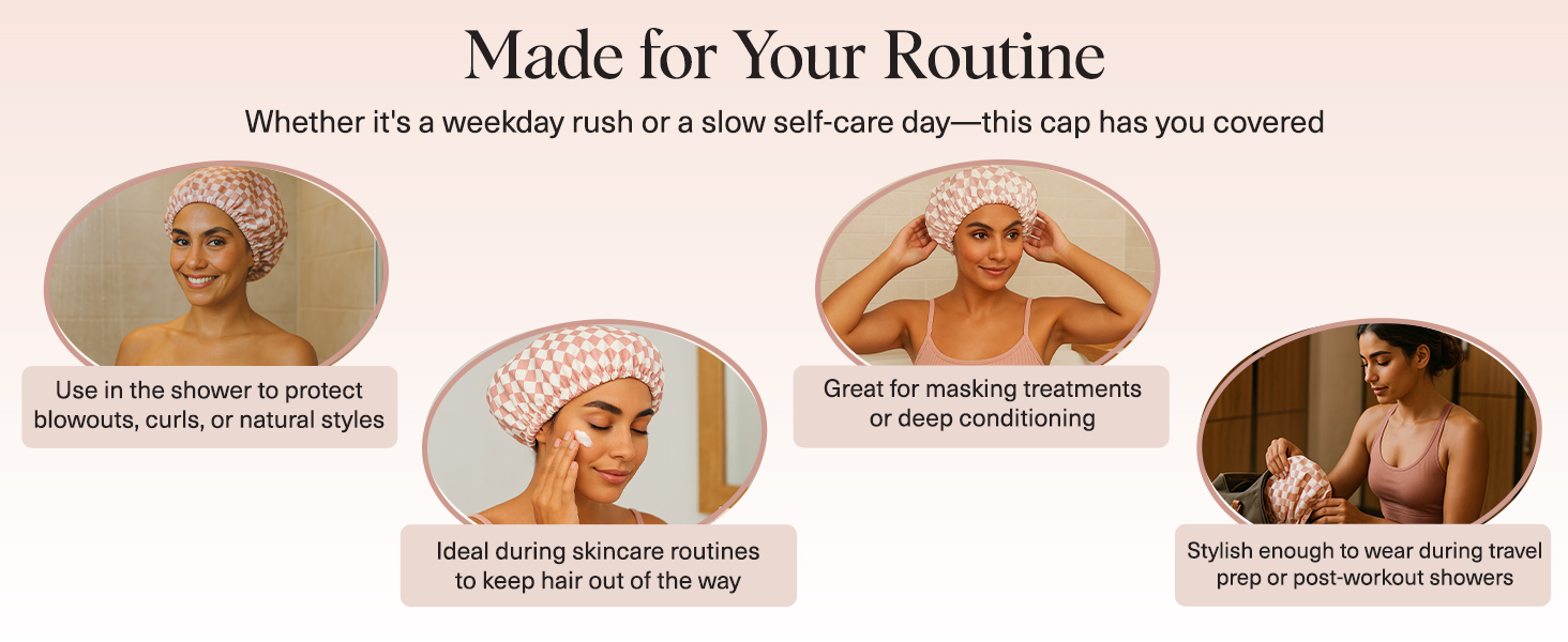 Large Wide Shower Cap for Women & Men Adjustable, Stylish Hair Cap for Shower, For Long & Short Hair