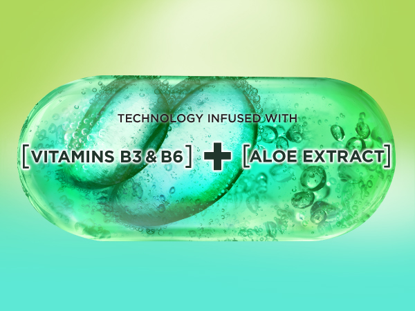 technology infused with vitamins B3 & B6 + aloe extract