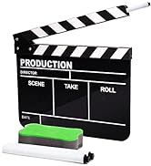 MCPINKY Movie Clapboard, Black Clapper Board with Eraser Marker Pens Professional Movie Slateboar...