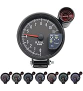 Shkalacar 5" Tachometer Gauge RPM Tach Gauge with 7 LED Multicolored Display Backlight with Shift...
