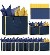 Epoesch 12 Pack Metallic Paper Gift Bags with Handles – Includes Tissue Paper – 11.8"x10"x4" – El...