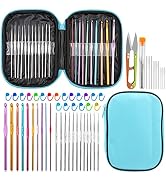 IMZAY 54 Pcs Crochet Needles Set, Crochet Hooks Kit with Storage Case, Ergonomic Knitting Blunt N...