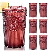 Ciaell 12 Pack Romantic Plastic Water Glasses - 14 Oz Burgundy Vintage Drinking Glasses, Embossed...
