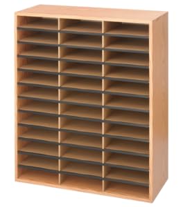 wood organizer, literature organizer, corrugated literature organizer, wood corrugated literature