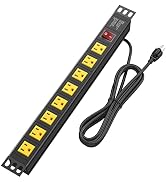 BTU 8 Outlet Rack Mount Power Strip Surge Protector, Wall Mount Heavy Duty Power Strip Outlet, 1u...