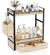 CeleVista 2-Tier Wood Bathroom Counter Organizer, Countertop Organizer with Drawer and Storage Ba...