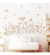 decalmile Boho Flower Wall Decals Wildflower Floral Dandelion Grass Wall Stickers Baby Nursery Gi...