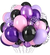 Purple Pink Black Balloons, 12 Inch Pink Black Macaron Dark Metallic Purple Confetti Balloons for...