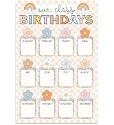 Whaline Happy Birthday Chart Poster Pastel Boho Flower Birthday Chart Calendar Colorful Plaid Bir...