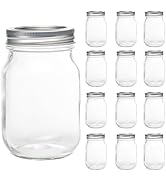 Yodecy 12 Pack 16oz Mason Jars, Regular Mouth jars with Silver Metal Lids, Canning Jars for Overn...