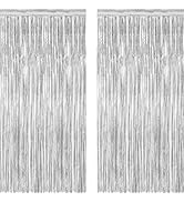 2 Pack Tinsel Backdrop, 3.28 FT x 7.05 FT Birthday Party Decorations, Silver Party Streamer Fring...