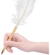 Tustao White Feather Pen, Feather Ballpoint Pen Black Inks Pen Wedding Signing Pen Refillable Bal...
