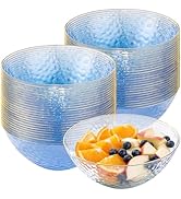 realluck 25 Pack Blue Gold Rim Bowls, 16 Ounce Hammered Hard Plastic Soup Bowls Disposable Heavy ...