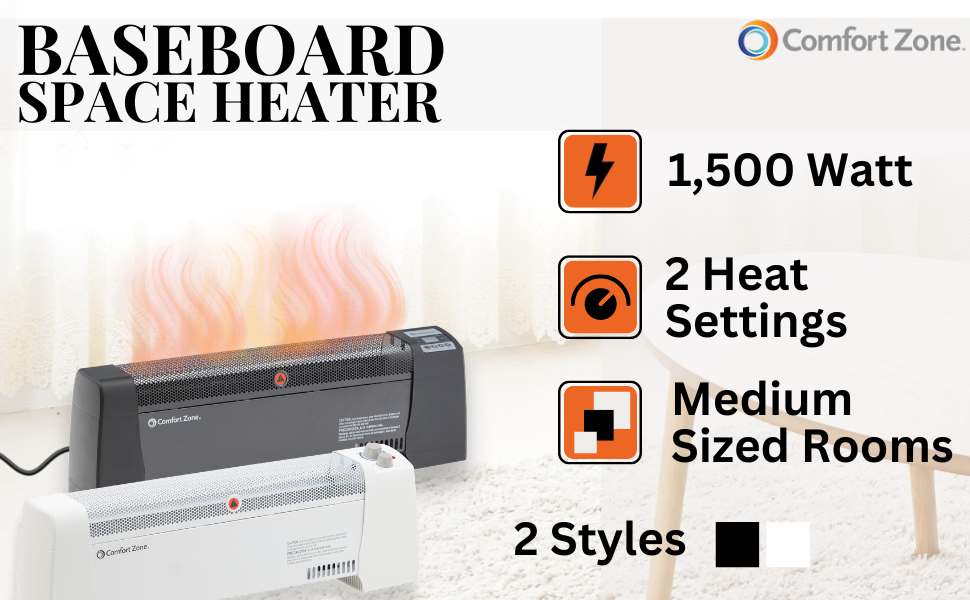 comfort zone baseboard space heater 1500 watt