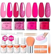 Modelones Dip Powder Nail Kit, 4 Colors Hot Pink Rose Glitter Valentine's Day Dipping Starter Set...