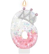 AKURIEEY Princess Crown Number 6 Birthday Candle Pink and White Cake Topper Cupcake Decorations P...