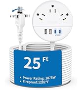 Flat Extension Cord 25 ft, NTONPOWER Surge Protector Power Strip with 3 Outlets 4 USB Ports(2 USB...