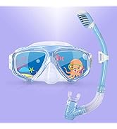 Kids Swim Mask, 180° Panoramic Child Diving Mask Anti-Fog Kids Swim Goggles with Nose Cover for S...