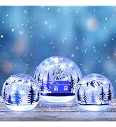 YEAHOME Christmas Decorations Indoor, Set of 3 Crackle Glass Ball with LED Lights Christmas Tree ...