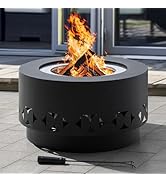 Sunjoy 28 in Round Smokeless Fire Pit with Removable Ash Pan, Outdoor Portable Circular Geometric...