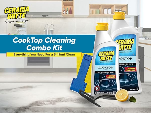 Cerama Bryte Cooktop Cleaner for all cooktops, shower doors, faux marble and pots and pans cleaning