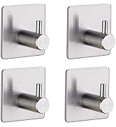 KLEVERISE 4 Pack Adhesive Hooks Heavy Duty Waterproof Stainless Steel Hook Stick on Wall Robe Tow...