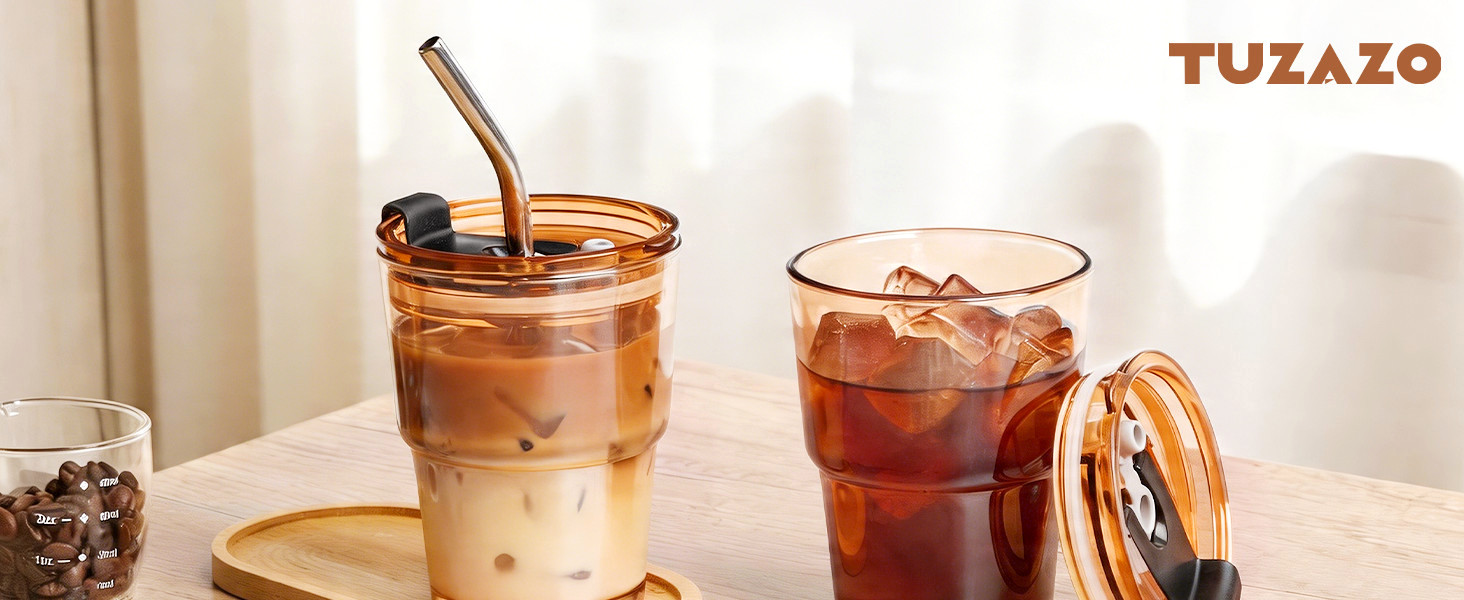Glass Tumblers with Lids and Straws