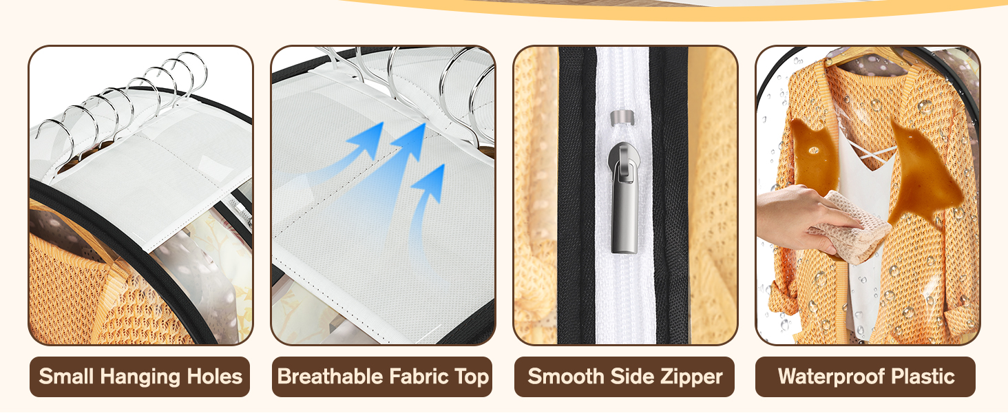 Small Hanging Holes Breathable Fabric Top Smooth Side Zipper Waterproof Plastic
