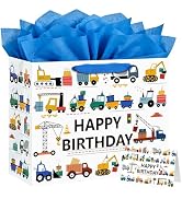 Yusenguan 16.5" Extra Large Excavator Birthday Gift Bags Set with Greeting Card and Tissue Paper ...