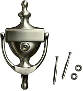 QCAA Solid Brass Door Knocker, 7", with 160 Degree Glass Len Door Viewer (UL Listed), Satin Nicke...