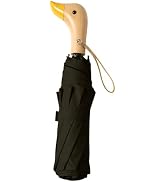 Travebo Travel Folding Umbrella with Cute Duck wooden Handle,Wide Strap,Rain/Sun,UPF 50+,UV Prote...