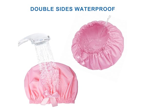 4 Shower Caps with Bow - White Pink Purple Light Coffee