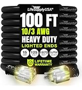 100ft Outdoor/Indoor Extension Cord 10/3 Gauge Ultra Heavy Duty 3 Prong SJTW, Waterproof, Flexibl...