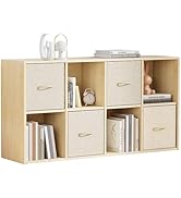 EXPERLAM 8 Cube Storage Organizer - Solid Wood Bookshelf with 4 Storage Bins, Cube Shelf with 2 R...