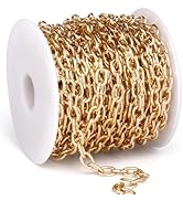 33 Feet Gold Rolo Cable Chains Roll, 5 MM Gold Plated Aluminium Oval Cable O Links Chain Bulk Spo...