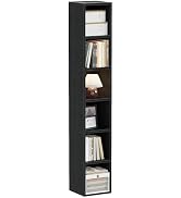 ALISENED 70.8" 6 Tier Tall Narrow Bookshelf, 6 Shelf Wooden Corner Bookcase, Modern Skinny Cubes ...
