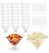 WXJ13 40 Pack Plastic Martini Glasses with Spoons and 4.72 Inch Gold Cocktail Picks 50PCS, Dispos...