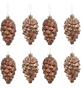 VILLCASE Christmas Pinecone Ornaments 8pcs Fall Hanging Pine Cones Shatterproof Pinecone Balls fo...