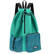 WANDF Swim Bag Mesh Drawstring Backpack with Wet Pocket Beach Bag for Swimming Pool Gym Workout M...