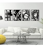 Glamativity 4 Pack Black Abstract Metal Wall Art, Minimalist Décor Single Line Art Décor, 3D Text...