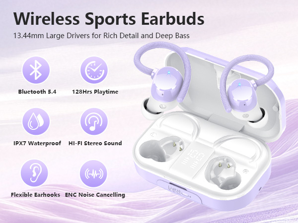 Wireless Earbuds, Bluetooth 5.4 Sport Headphones