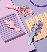 curl detangler, pink mini brush, and purple speed dry