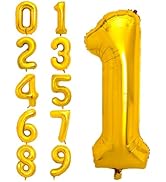 PIGETALE 40 Inch Gold Large Number 1 Balloon for 1st Birthday Decoration, Giant Jumbo Self Inflat...