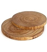 Nicunom 2 Pack Large Slab Serving Board, 9"-10" & 11"-12" Round Wood Cheese Server & Cutting Boar...