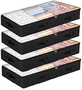 BiCINE 90L Under Bed Storage Containers, 4 Pack Foldable Closet Organizers and Storage Bins with ...