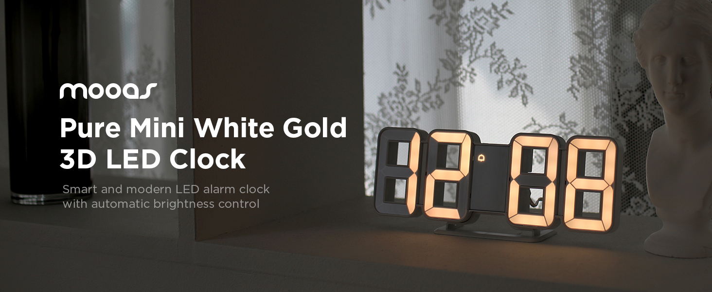 Pure mini white gold 3D LED clock main