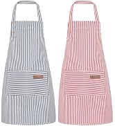 XLSXEXCL 2 Pack Stripes Kids Apron, Kids Cooking Apron with 2 Pockets, Adjustable Kids Aprons for...