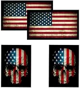 American Flag & Skull Flag HardHat & Helmet Stickers: 4 Decal Value Pack. Great for Motorcycle Bi...