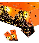Large, Skeleton Halloween Table Cloth - 108x54 Inch, Pack of 2 | Halloween Pumpkin Tablecloth, Ha...