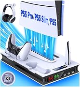 PS5 Pro/Slim/Ps5 Stand and Cooling Station with Controller Charging Station for Playsation 5 Disc...